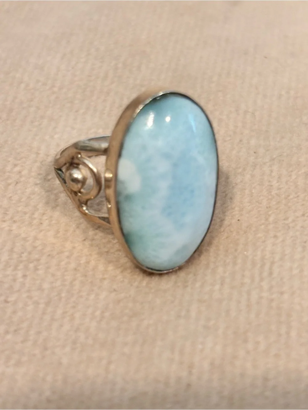 Vintage Designer 925 Sterling Silver Larimar Oval Turquoise Ring - Size 7